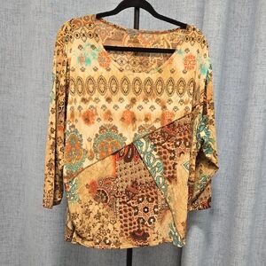 Caia Vintage Bohemian‎  Women's Blouse Size 2X Multi Colors Patchwork